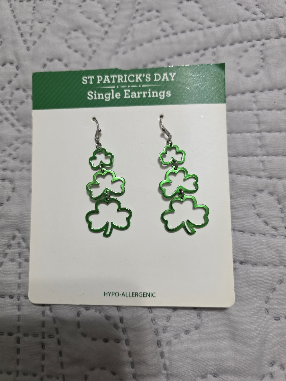 Green Shamrock Dangle Earrings - Hypoallergenic St. Patrick's Day Jewelry